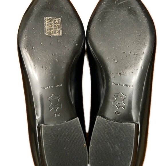 Tory Burch Patos Point Toe Black Flat Patent Leather Gold Medal, Womens Size 7 M - Picture 8 of 10